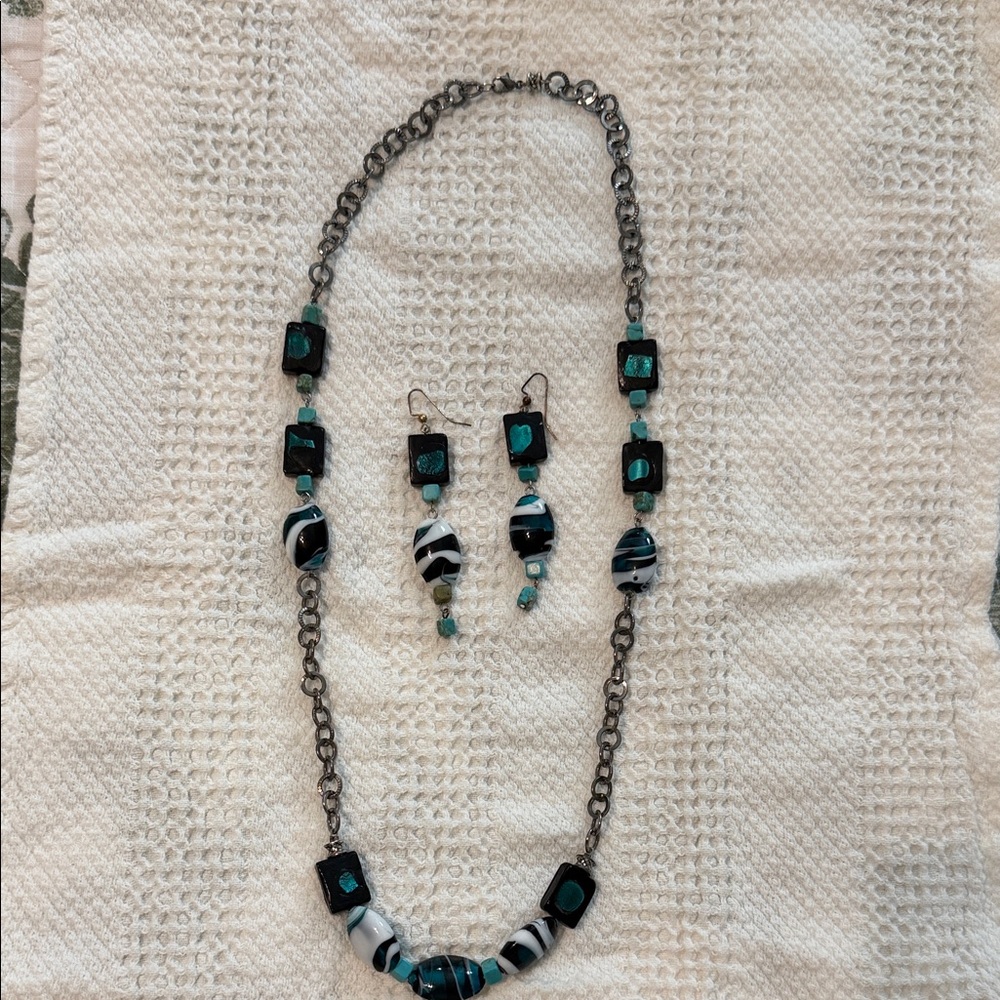 Black & Turquoise Beaded Jewelry Set Bold Statement Style